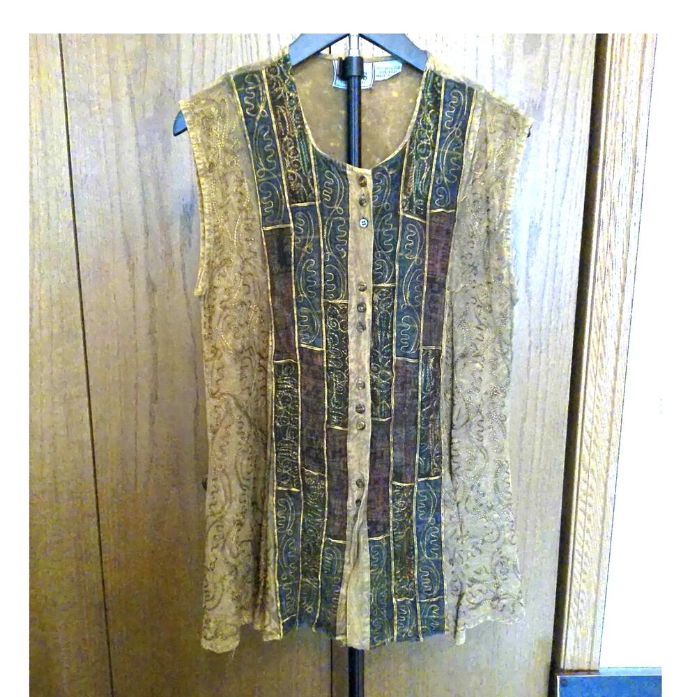 BHags Vintage Style Embroidered Patchwork flowy Gold Metallic Boho tank